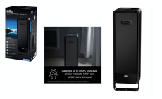 Nagy méretű Braun BFD104BE2 légtisztító 315 m3/h - 129 m2, 68 cm, mosható szűrővel