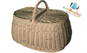 Hófehér kétfedeles piknik kosár. Tiszai fűzvesszőből készült fonott termékek!