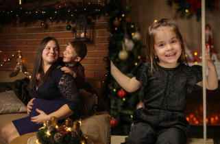 Páros, vagy családi fotózás, műteremben karácsonyi hangulatban a XI. kerületben