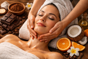 40 perces édes karácsonyi csoki–kókusz–narancs arcnyak-dekoltázs kényeztetés, Zuglóban