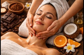 40 perces édes karácsonyi csoki–kókusz–narancs arcnyak-dekoltázs kényeztetés, Zuglóban