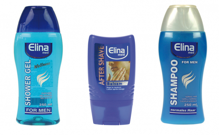 Elina Med férfi kozmetikum csomag tusfürdővel, samponnal, borotválkozás utáni ápolókkal