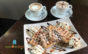 2 db ízletes gofri választható öntettel, cappuccinoval vagy teával a XI. kerületben