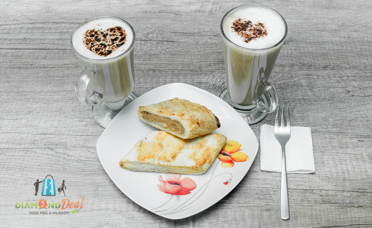 Két szelet rétes és választhatóan két csésze Cafe Latte, forró csoki vagy tea 2 fő részére