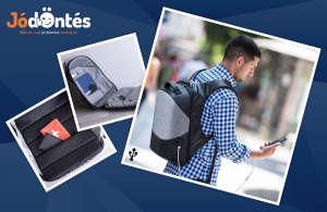 Lopásgátlós hátizsák, laptop és tablet rekesszel, USB csatlakozóval