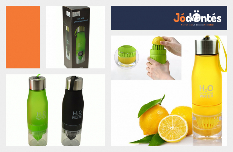 Kulacs gyümölcsfacsaróval fekete és zöld színben, 650 ml